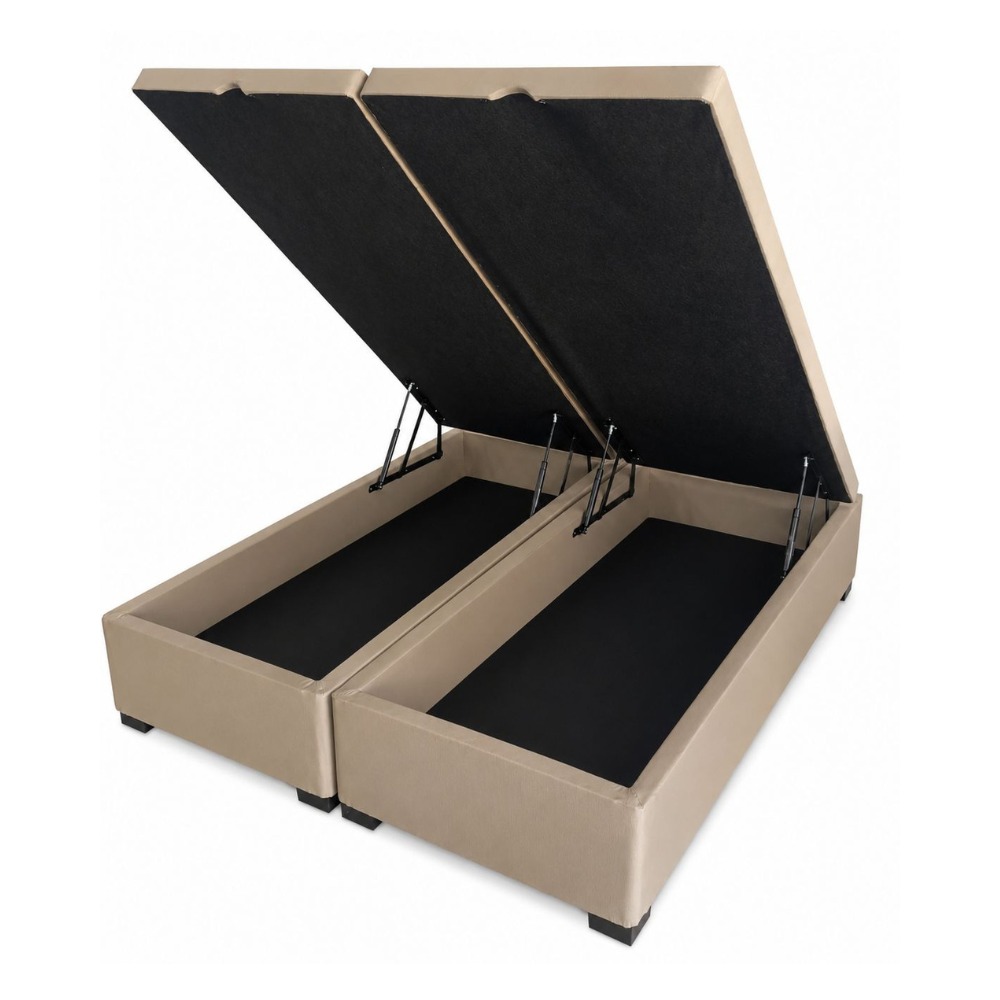 Box Baú Queen Premium Bi-Partido 158 x 198 Linhão Caqui