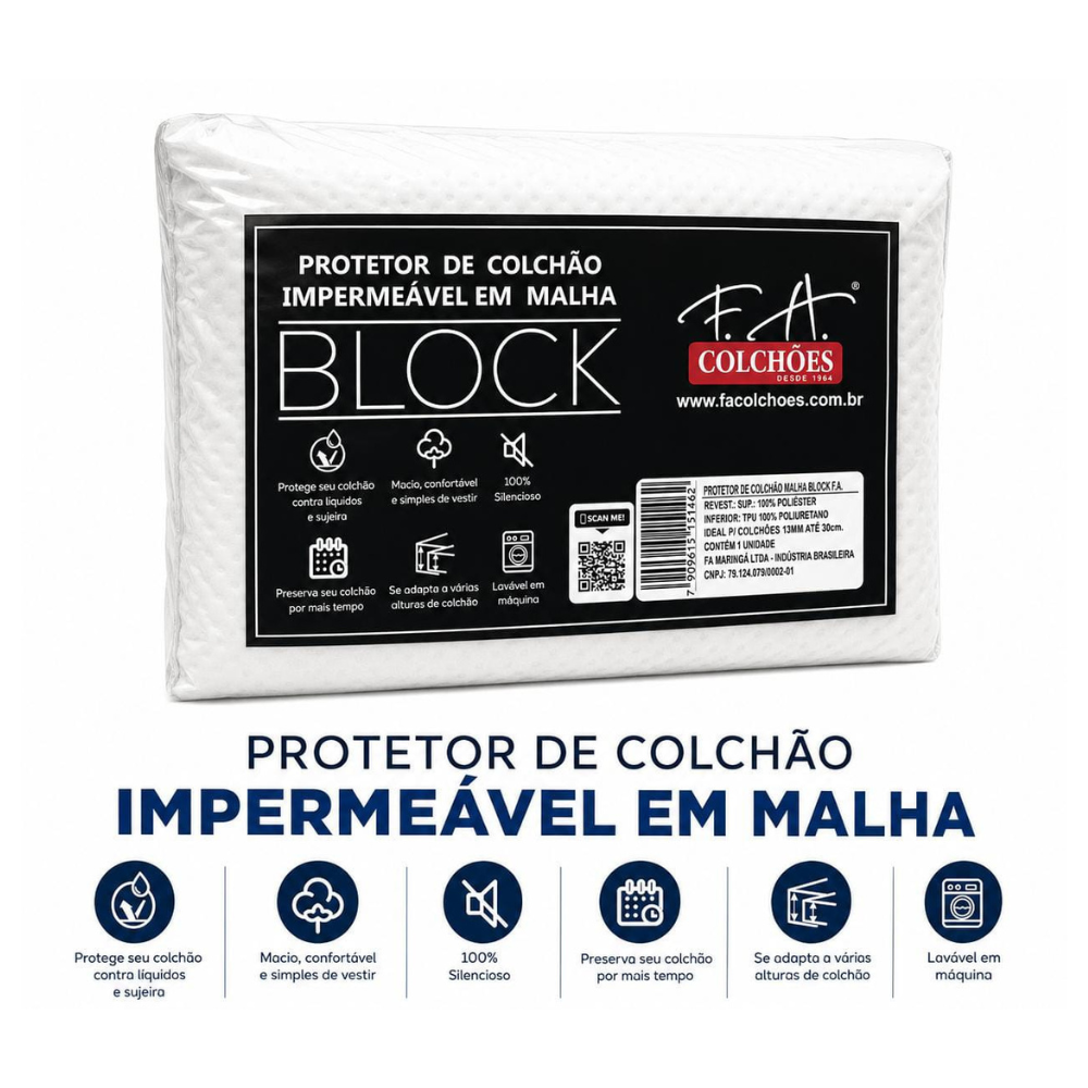 Protetor de Colchão Impermeável em Malha Block 138 x 188 cm